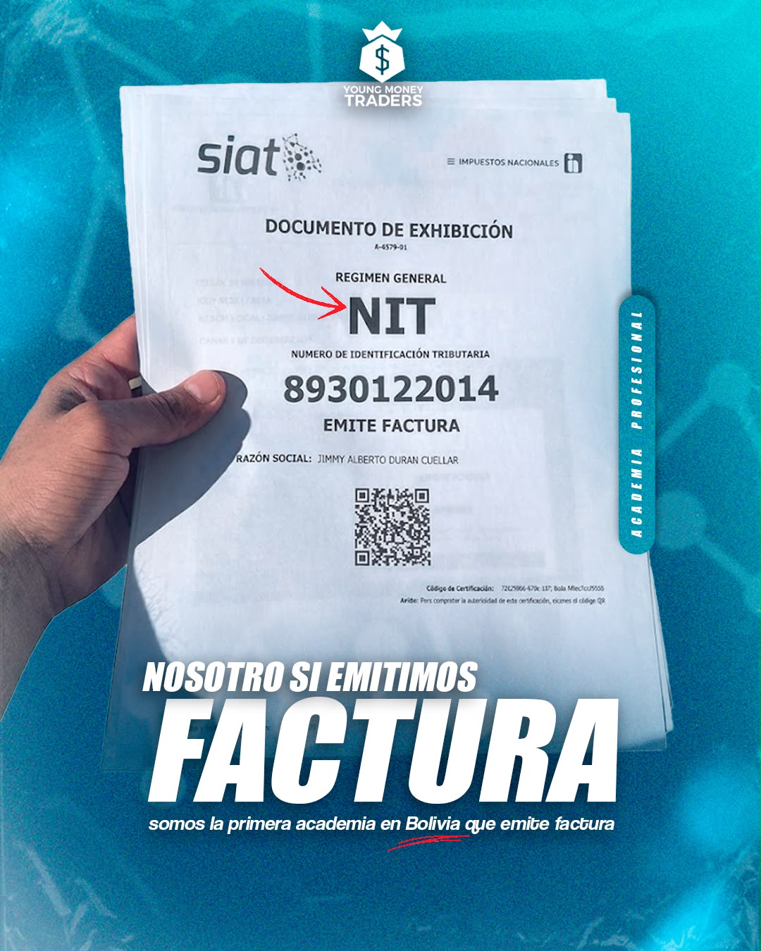 Documento de exhibición del SIAT con el NIT 8930122014 a nombre de Jimmy Alberto Duran Cuellar
